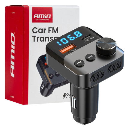 AMiO AMiO Bluetooth FM Transmitter Auto – USB‑C + USB‑A Snellader Handsfree Bellen Muziek AMiO 1