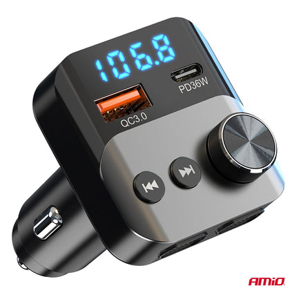 AMiO AMiO Bluetooth FM Transmitter Auto – USB‑C + USB‑A Snellader Handsfree Bellen Muziek AMiO 3
