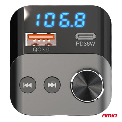 AMiO AMiO Bluetooth FM Transmitter Auto – USB‑C + USB‑A Snellader Handsfree Bellen Muziek AMiO 5