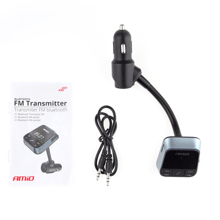 AMiO Bluetooth Muziek FM Transmitter Handsfree Bellen met USB - A Lader 2.4A (BT - 01) Zwart - VCTparts.nl