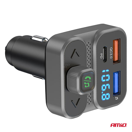 AMiO Car FM Transmitter – 2×USB - A en 1×USB - C – 12V/24V – Bluetooth – Handsfree Bellen en Snelladen AMiO 8