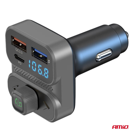 AMiO Car FM Transmitter – 2×USB - A en 1×USB - C – 12V/24V – Bluetooth – Handsfree Bellen en Snelladen AMiO 6