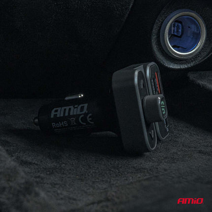 AMiO Car FM Transmitter – 2×USB - A en 1×USB - C – 12V/24V – Bluetooth – Handsfree Bellen en Snelladen AMiO 3