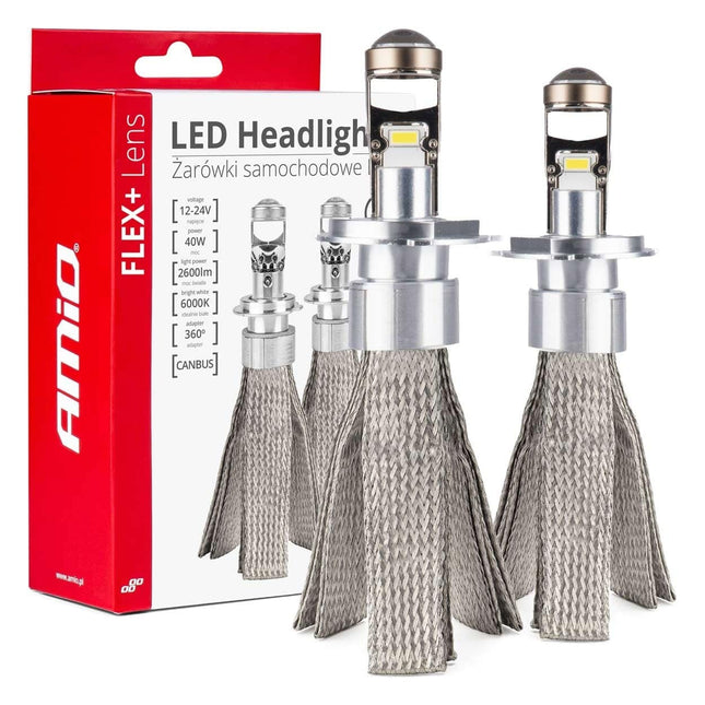 AMiO LED Autolampen FLEX+ serie H4 lens 12V 24V 6000K Canbus Dimlichten Wit - VCTparts.nl