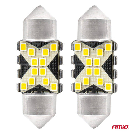 AMiO LED CANBUS lampen 12SMD Festoon C5W 2016 31mm Wit 12/24V - VCTparts.nl