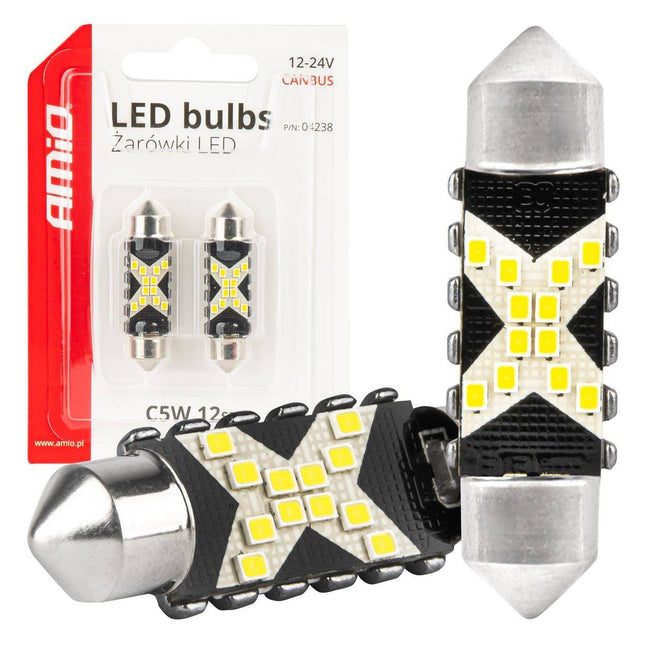 AMiO LED CANBUS lampen 12SMD Festoon C5W 2016 41mm Wit 12/24V - VCTparts.nl