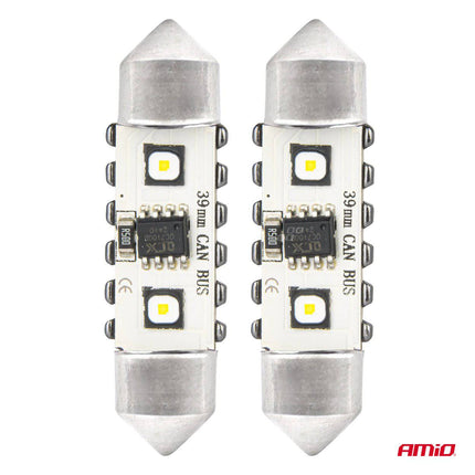 AMiO LED CANBUS lampen 12SMD Festoon C5W 3838 39mm Wit 12/24V - VCTparts.nl