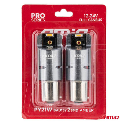 AMiO LED CANBUS PRO-serie BAU15S PY21W 2x1860 SMD Amber 12V 24V - VCTparts.nl