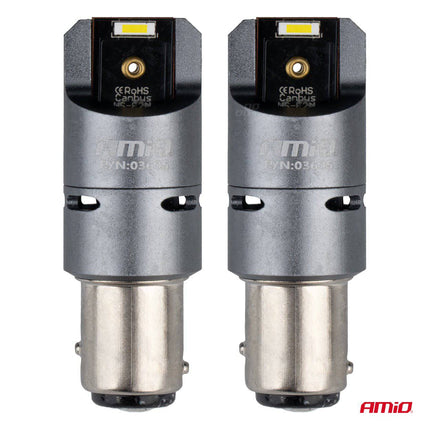 AMiO LED CANBUS PRO serie BAY15D P21/5W 2x1860SMD Wit 12/24V FULL CANBUS met VENTILATOR - VCTparts.nl