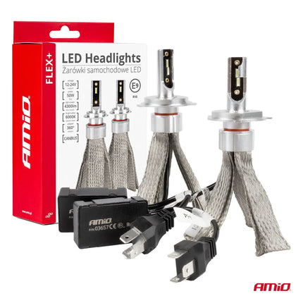 AMiO LED Koplampen FLEX+ Serie H4/H19 canbus 6000K 12-24V Dimlichten Wit - VCTparts.nl