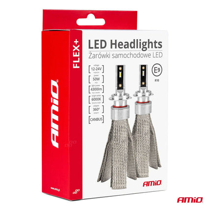 AMiO LED Koplampen FLEX+ Serie H4/H19 canbus 6000K 12-24V Dimlichten Wit - VCTparts.nl