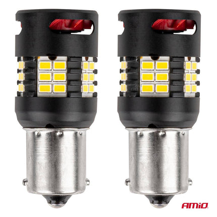 AMiO LED-LAMPEN CANBUS PRO-serie 1156 BA15S P21W R10W R5W 24x3020 SMD VENTILATOR Wit 12V/24V - VCTparts.nl