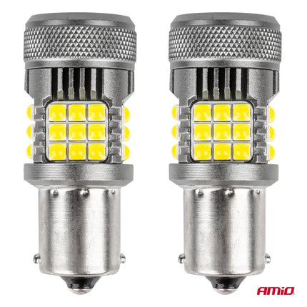 AMiO LED-LAMPEN CANBUS PRO-serie 1156 BA15S P21W R10W R5W 36x3030 SMD VENTILATOR Wit 12V/24V - VCTparts.nl