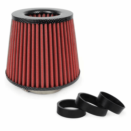 AMiO Open Luchtfilter Sport Filter met Cold Air Intake & 3 Adapters Rood - Carbon - VCTparts.nl