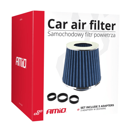 AMiO Open Luchtfilter Sport Filter met Cold Air Intake Blauw - Chrome [Sportfilter Powerfilter Universeel] - VCTparts.nl