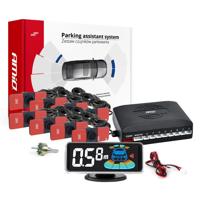 AMiO Parkeerhulpsysteem LED-GRAF 3D 8 sensor zwart binnenmontage 165mm - VCTparts.nl