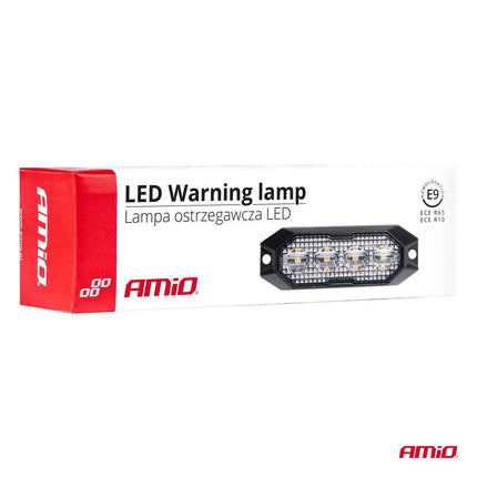 AMiO Stroboscoop Zwaailicht Slanke Amberkleurige Grillmontage Flitslamp 4x3W LED R65 R10 12/24V IP6K9K Oranje - VCTparts.nl