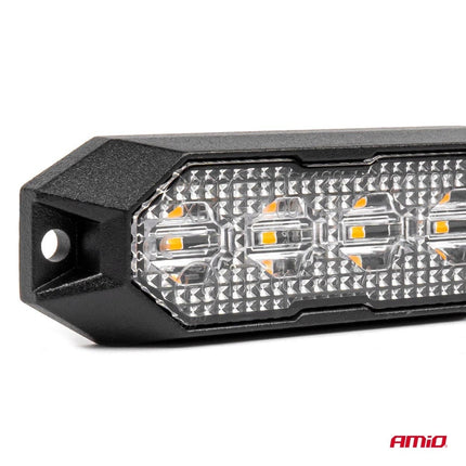 AMiO Stroboscoop Zwaailicht Slanke Amberkleurige Grillmontage Flitslamp 4x3W LED R65 R10 12/24V IP6K9K Oranje - VCTparts.nl