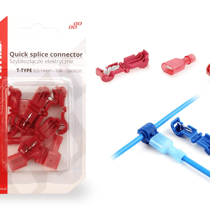 AMiO T-Type Snelsluitende Connector (05-1mm) 10A Blisterverpakking Rood (5 sets) - VCTparts.nl