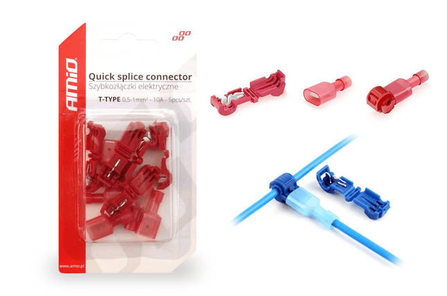 AMiO T-Type Snelsluitende Connector (05-1mm) 10A Blisterverpakking Rood (5 sets) - VCTparts.nl