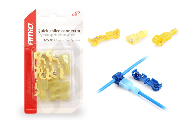 AMiO T-Type Snelsluitende Connector (4-6mm) 24A Blisterverpakking Geel (5 sets) - VCTparts.nl