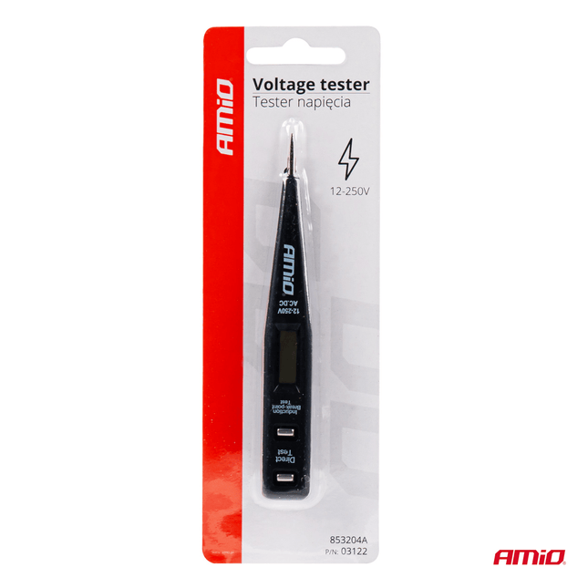 AMiO Voertuig Voltage Circuit Tester Spanningsmeter Spanningszoeker 12-250V Detector Zwart - VCTparts.nl