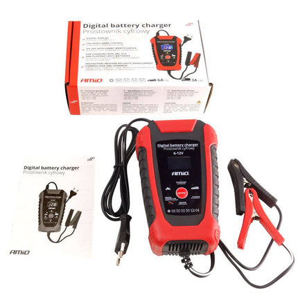 AMiO Digitale Auto Batterijlader - Microprocessorgestuurd Veilig Opladen voor Verschillende Batterijtypen - VCTparts.nl