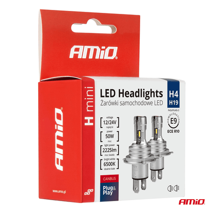 AMiO Dimlicht LED H4/H19 Mini 6500k Wit (set) 12v/24v [Witte koplampen - Witte Dimlichten] - VCTparts.nl