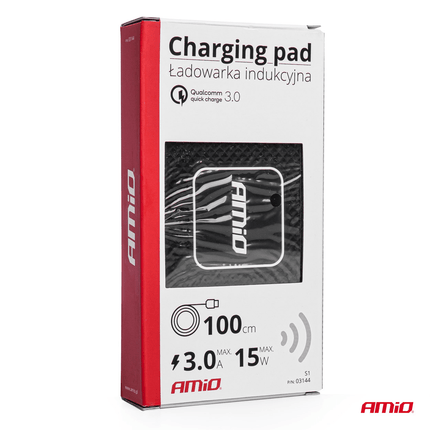 AMiO Draadloze Auto Snellader 15W (QC) Inductieve Lader met USB - A Aansluiting Zwart - VCTparts.nl