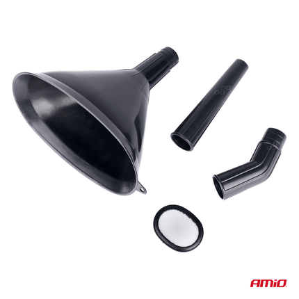 AMiO Drie - Delige Elliptische Universele Trechter met Filtergaas en Twee Tuiten 14cm Diameter Zwart - VCTparts.nl