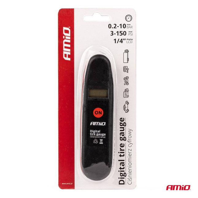 AMiO Drukmeter 10 Bar 3 - 150 PSI Bandenspanningsmeter Ventieldruk Meetsysteem - VCTparts.nl