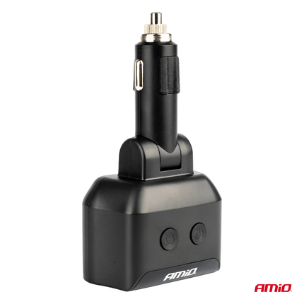 AMiO Dubbele Sigarettenaansteker Plug Splitter met (2x USB - A & 1x USB - C) 12V/24V en Voltmeter Zwart - VCTparts.nl