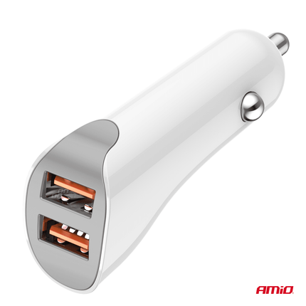 AMiO Dubbele USB - A Autolader Telefoon 2.1A 12/24V Wit - VCTparts.nl