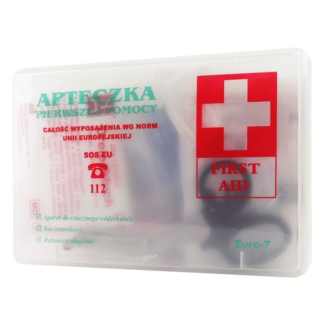 AMiO EHBO Doos Uitgebreide Reis EHBO - Set Europese Unie Standaard / Goedgekeurd 13 Delig Transparant - Wit - VCTparts.nl