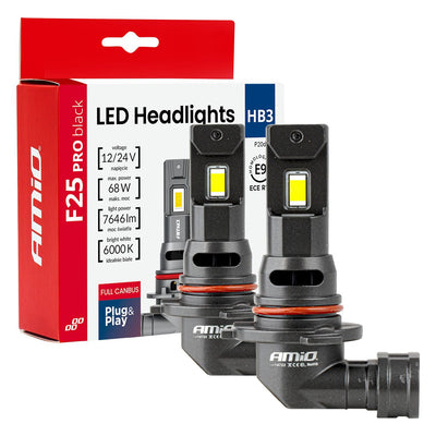 Amio LED Headlights Hybrid Series H7 (H18) White 6000K - 5600lm Canbus 60W