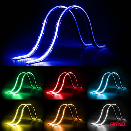 AMiO Flexible LED Strips RGB 12V – Set van 2x30cm met Afstandsbediening Controller – Decoratieve Interieur en Exterieur Verlichting voor Auto - VCTparts.nl