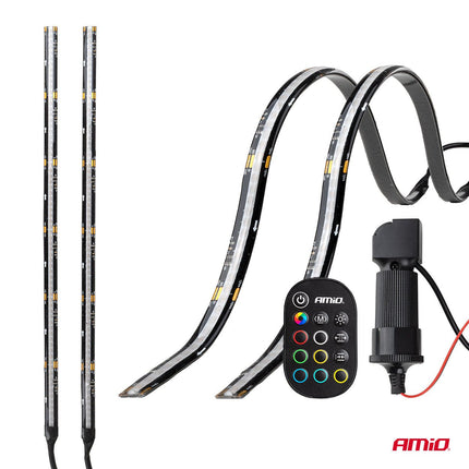 AMiO Flexible LED Strips RGB 12V – Set van 2x30cm met Afstandsbediening Controller – Decoratieve Interieur en Exterieur Verlichting voor Auto - VCTparts.nl