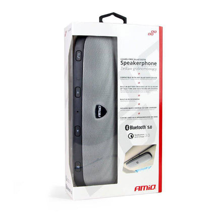 AMiO Hands - free Bluetooth Auto Carkit Speaker met QC 3.0 USB Lader Grijs - VCTparts.nl