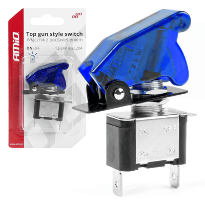 AMiO Inbouw TOP GUN Schakelaar 12/24V - 20A met Blauwe Verlichting (Blauw)