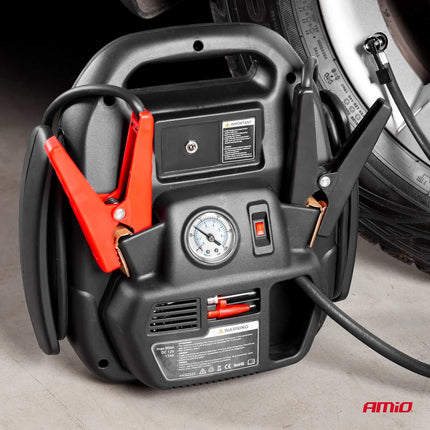 AMiO Jump Starter 12V 17Ah 900A 4in1 – Multifunctioneel Auto Accu Starter, Powerbank en Compressor JS01 Noodsituatie - VCTparts.nl