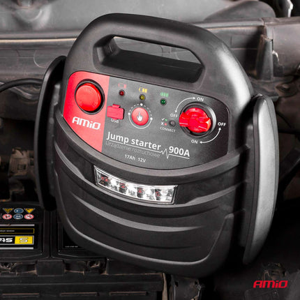 AMiO Jump Starter 12V 17Ah 900A 4in1 – Multifunctioneel Auto Accu Starter, Powerbank en Compressor JS01 Noodsituatie - VCTparts.nl
