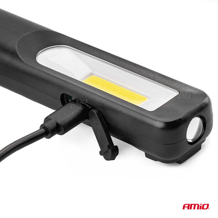AMiO Krachtige LED COB Looplamp met Magnetische Bevestiging en USB - Oplaadfunctie Zwart - VCTparts.nl