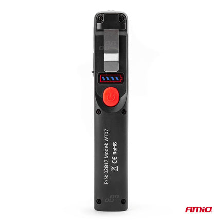 AMiO Krachtige LED COB Looplamp met Magnetische Bevestiging en USB - Oplaadfunctie Zwart - VCTparts.nl