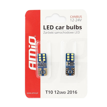 AMiO LED CANBUS 12SMD UltraBright 2016 T10e (W5W) Wit 12V/24V - VCTparts.nl