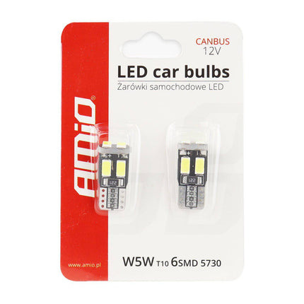 AMiO LED CANBUS Lamp 5600K 6SMD - 2 5730 T10 (W5W) Wit Helder - VCTparts.nl