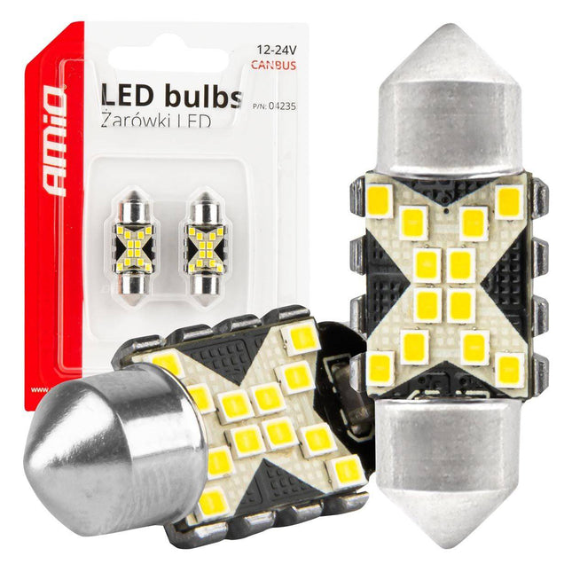 AMiO LED CANBUS lampen 12SMD Festoon C5W 2016 31mm Wit 12/24V - VCTparts.nl