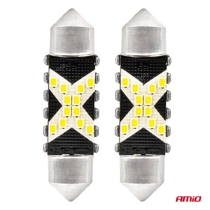 AMiO LED CANBUS lampen 12SMD Festoon C5W 2016 36mm Wit 12/24V - VCTparts.nl