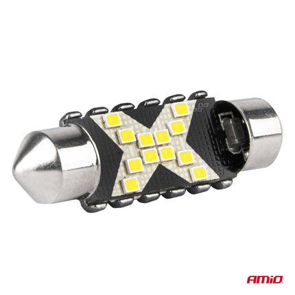 AMiO LED CANBUS lampen 12SMD Festoon C5W 2016 36mm Wit 12/24V - VCTparts.nl