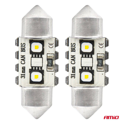 AMiO LED CANBUS lampen 12SMD Festoon C5W 3838 31mm Wit 12/24V - VCTparts.nl