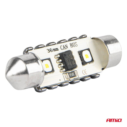 AMiO LED CANBUS lampen 12SMD Festoon C5W 3838 36mm Wit 12/24V - VCTparts.nl